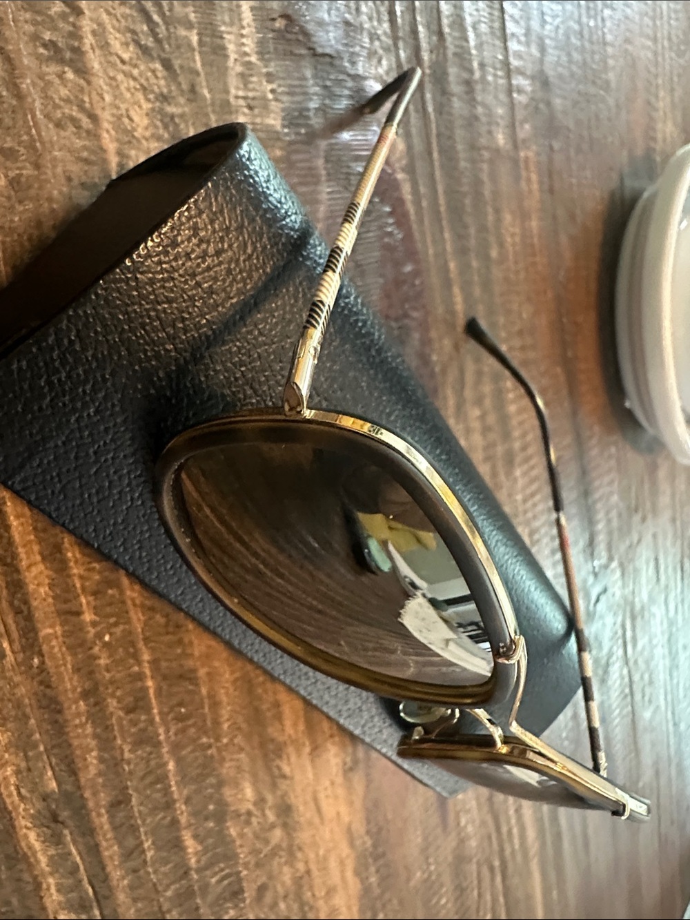 Burberry Gold Frame Sunglasses with Brown Lenses and Check Temples - Picture 2 of 6